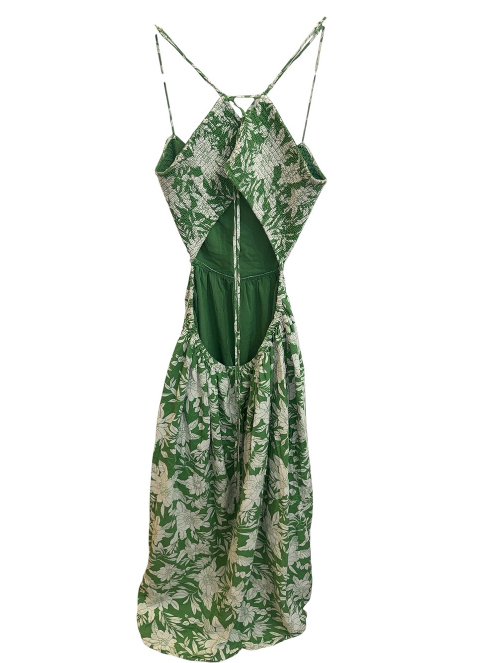 American Eagle Green & White Floral Cutout Maxi Cotton/Linen Dress - Picture 4 of 10